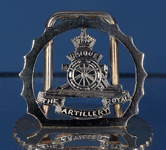 A cased set of four silver The Royal Artillery menu holders, by A. Wilcox, Height 39mm. Weight: 2.6oz/81grms